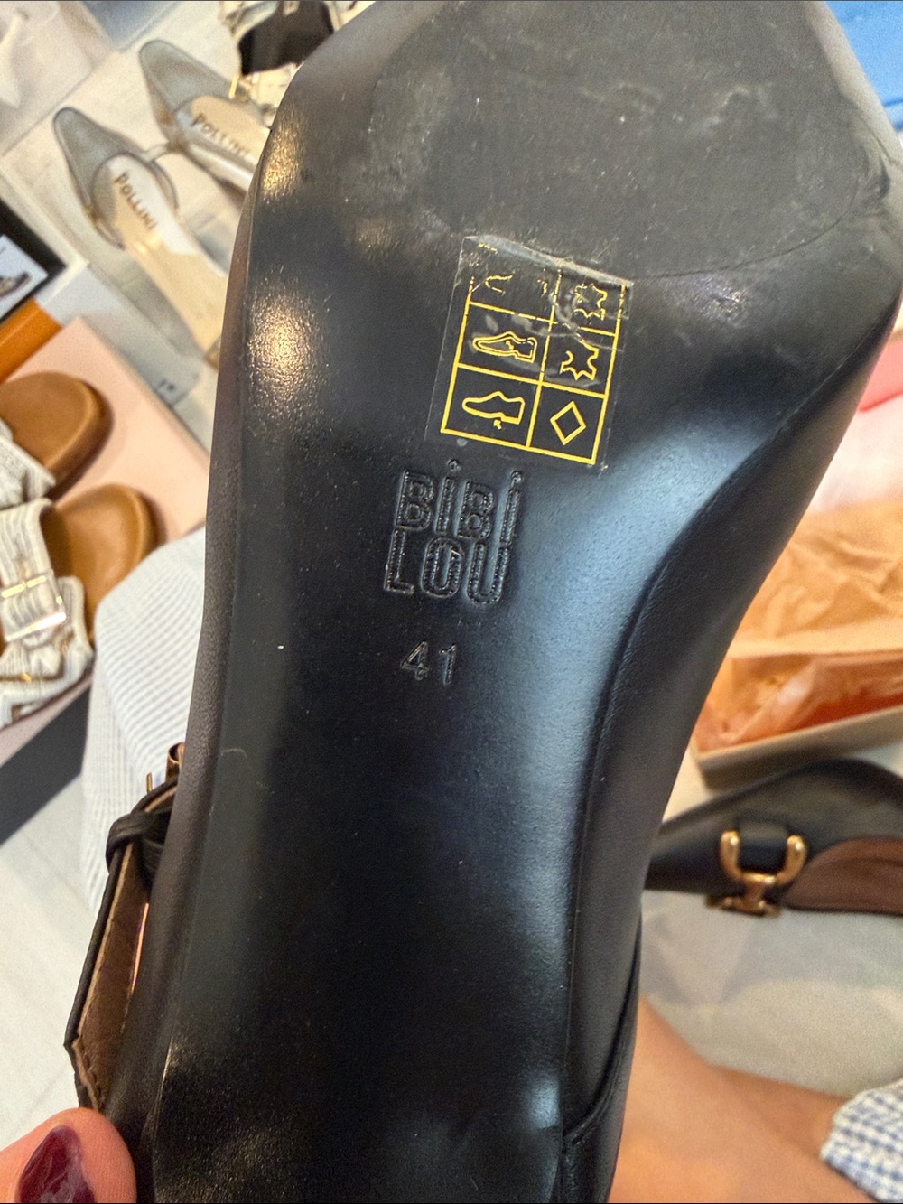 Bibi Lou Black Leather Pointed Mary Jane Pumps with Gold Bit - Picture 5 of 10